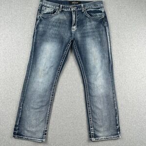 True Luck Jeans Mens 34x30 Blue Straight Leg TL22031610 Contrast Stitch Denim